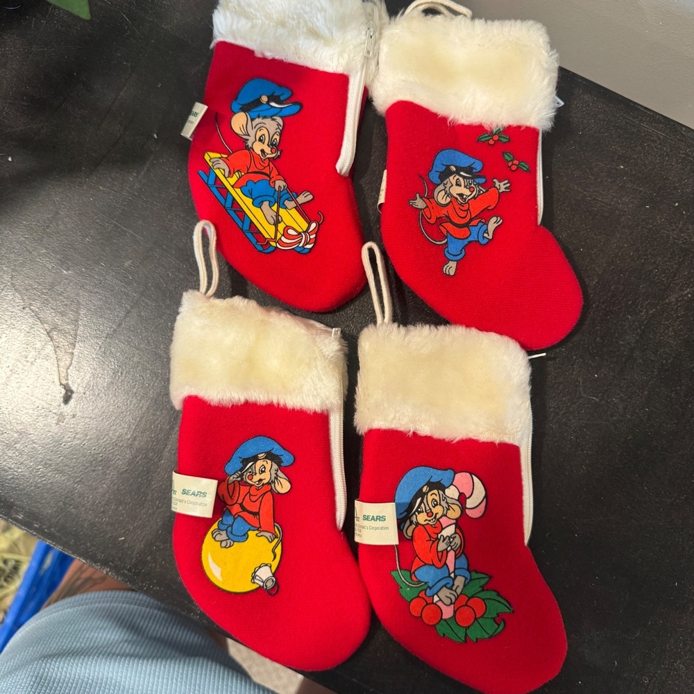 SET 4 McDonald's 1986 AN AMERICAN TAIL Christmas Stocking FIEVEL MOUSE Sears